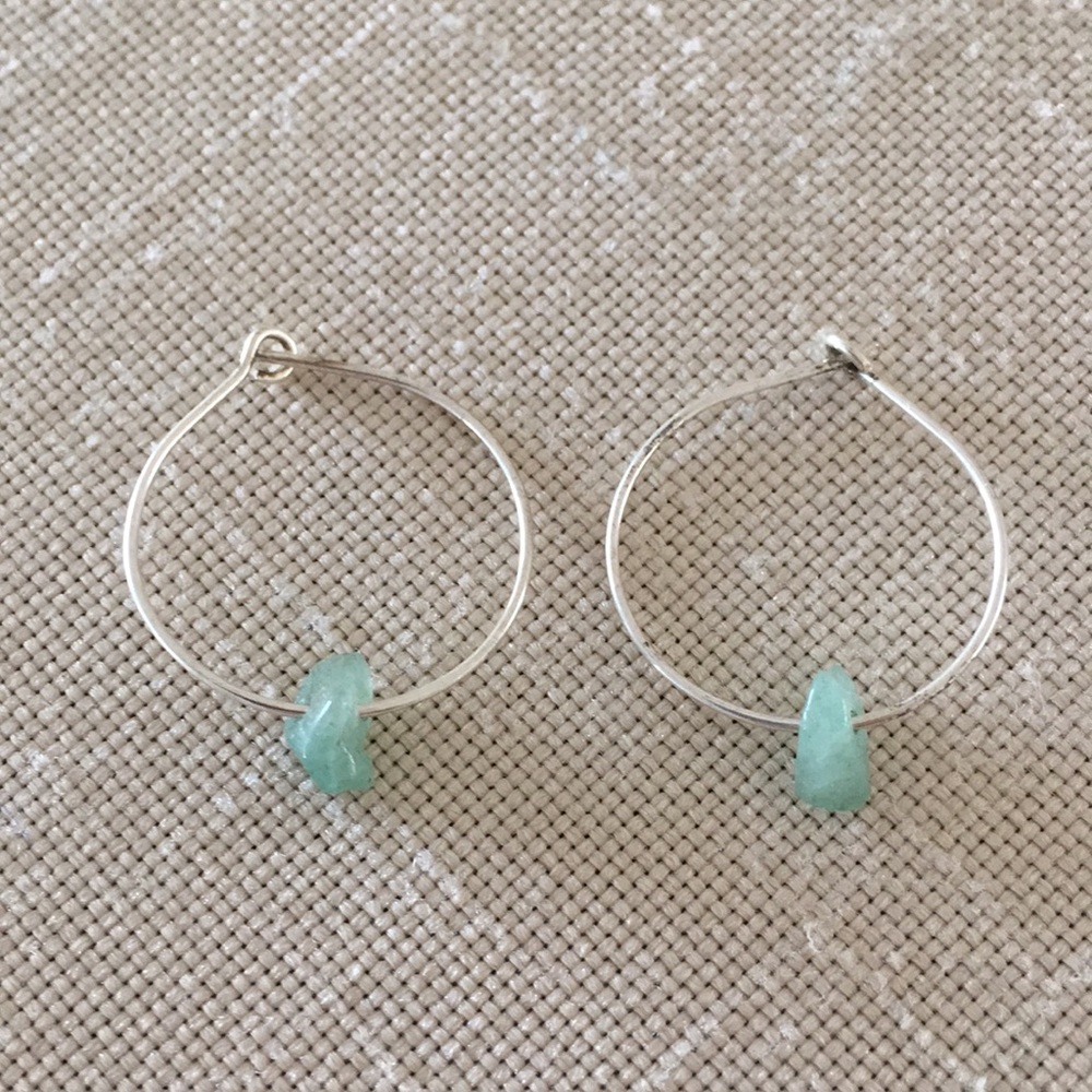 HAND CRAFTED Aventurine Hoop Earrings Pastel Green